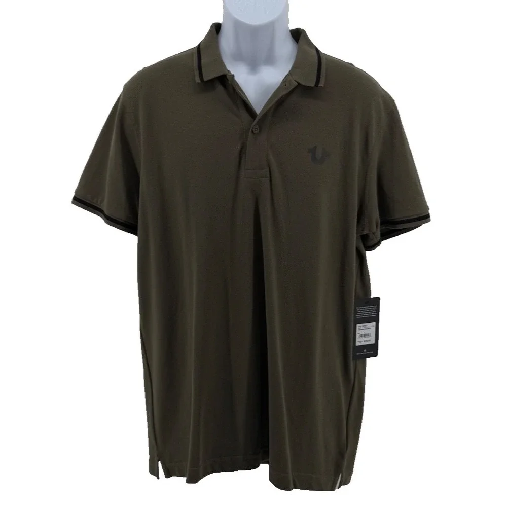 True Religion Crafted With Pride Polo Shirt Men's Large Olive Green Logo Graphic